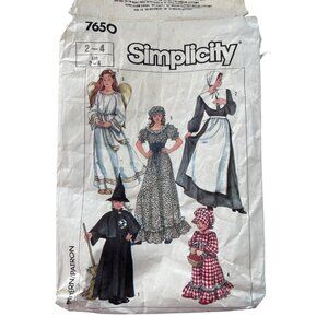 Simplicity 7650 Sewing Pattern Size 2-4 Pilgrim Costume Angel Witch Prairie CUT